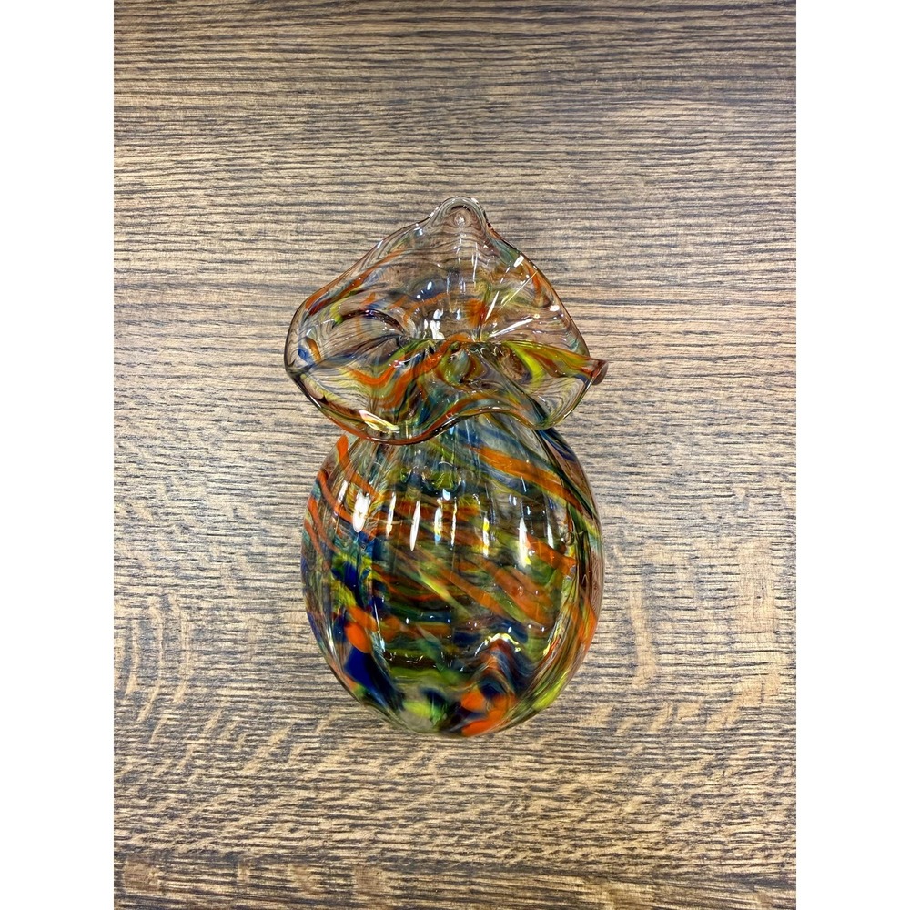 Signed Blown Glass Wall Vase — Multicolor Studio Art‎ Glass, 7"